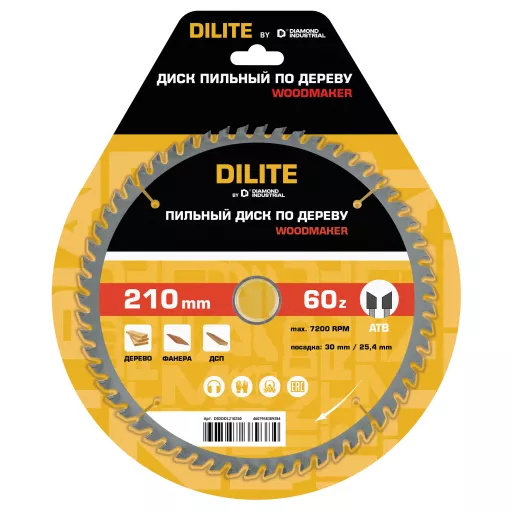 Диск пильный по дереву 210х30/25,4 мм Z=60 ATB Wood DILITE Diamond Industrial