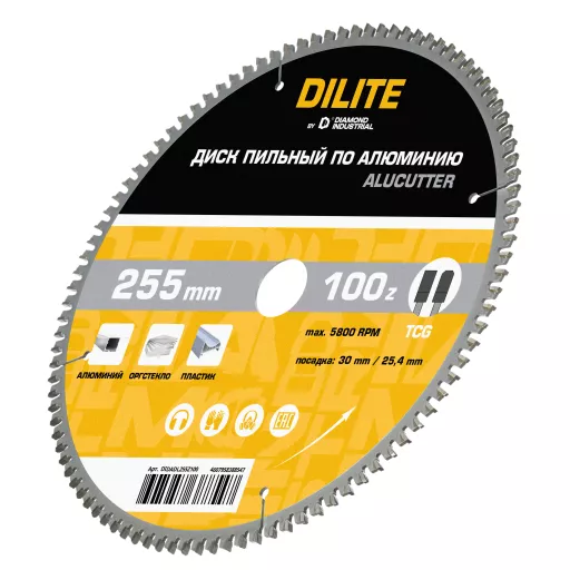 Диск пильный по алюминию,пластику 255х30/25,4 мм Z=100 TCG AluCutter DILITE Diamond Industrial