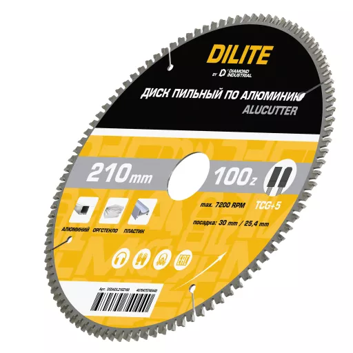 Диск пильный по алюминию,пластику 210х30/25,4 мм Z=100 TCG+5 AluCutter DILITE by Diamond Industrial