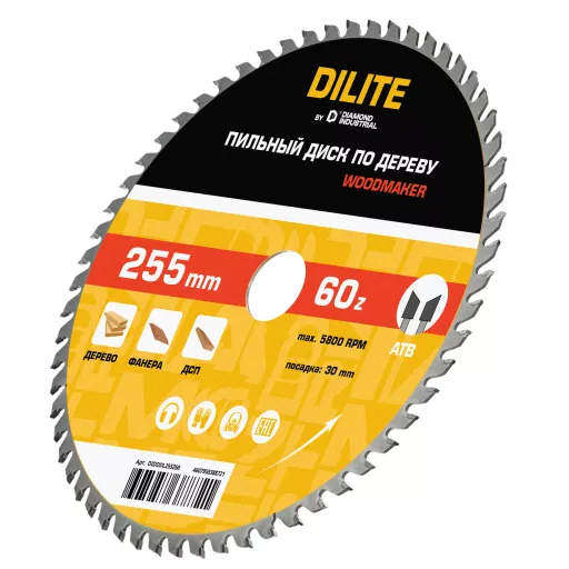 Диск пильный по дереву 255х30/25,4 мм Z=60 ATB Woodmaker DILITE by Diamond Industrial