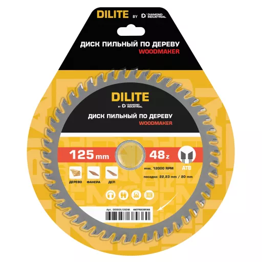 Диск пильный по дереву 125х22,23 мм Z=48 АТВ WoodMaker DILITE by Diamond Industrial
